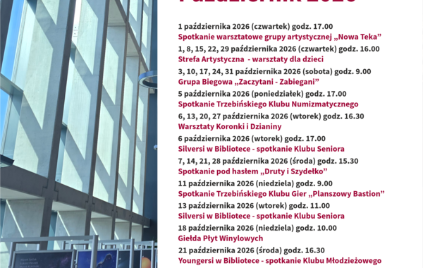 Plakat promujący Kluby w Bibliotece na październik 2026