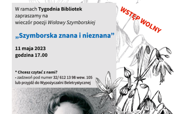 Plakat promujący wieczór poezji Wisławy Szymborskiej