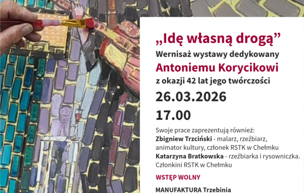 Plakat promujący wernisaż wystawy Antoniego Korycika, Zbigniewa Trzcińskiego, Katarzyny Bratkowskiej