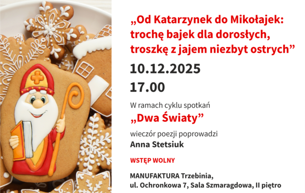 Plakat promujący wieczór poezji pt. "Od Katarzynek do Mikołajek"