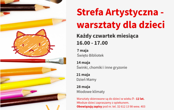 Plakat promujący warsztaty dla dzieci Strefę Artystyczną