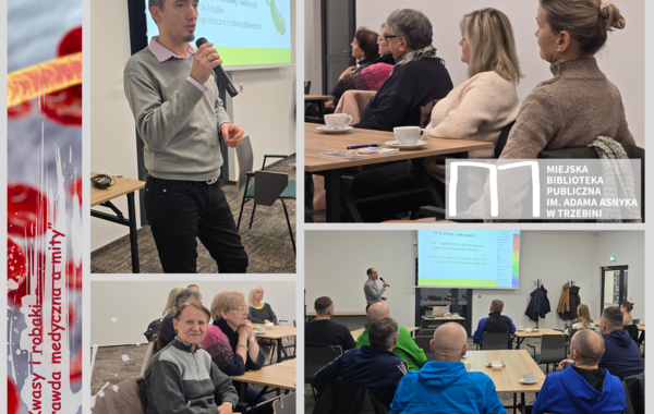 Kolaż ze zdjęć z prelekcji „Kwasy i robaki – prawda medyczna a mity”