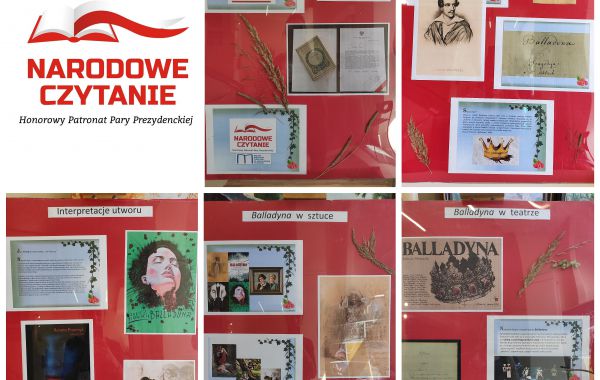 Kolaż ze zdjęć z wystawy przygotowanej z okazji Narodowego Czytania