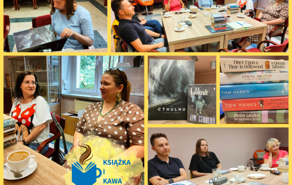 Kolaż ze zdjęć ze spotkania lipcowego Klubu Czytelniczego