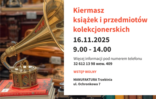 Plakat promujący kiermasz książek i przedmiotów kolekcjonerskich