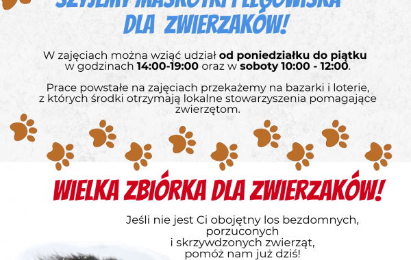 Projekt Na pomoc zwierzętom. Zaproszenie na warsztaty Szyjemy maskotki i legowiska dla zwierzaków