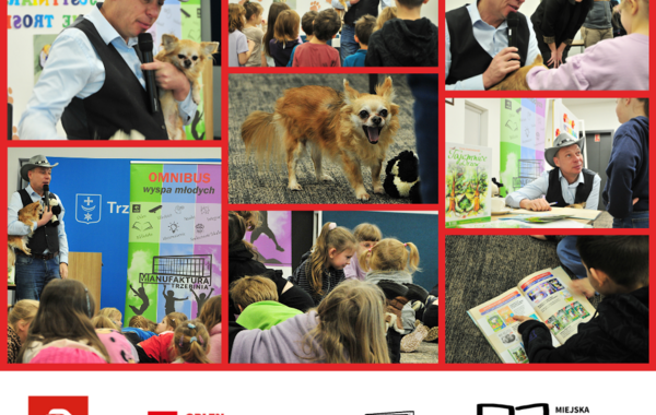 Kolaż ze zdjęć ze spotkania z Tomem Justyniarskim