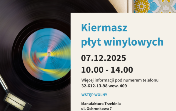Plakat promujący kiermasz płyt winylowych w grudniu