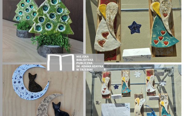 Kolaż ze zdjęć z wystawy ceramiki wykonanej przez uczniów Specjalnego Ośrodka Szkolno-Wychowawczego w Chrzanowie