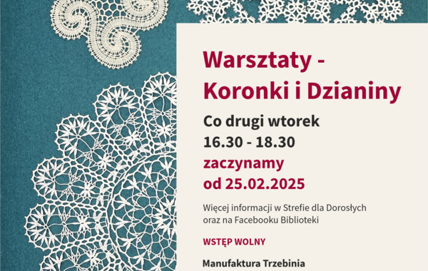 Plakat promujący warsztaty koronki i dzianiny