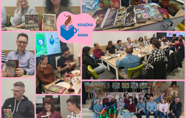 Kolaż ze zdjęć z marcowego spotkania Klubu Czytelniczego