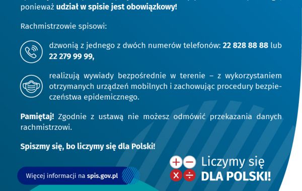 Plakat zachęcający do wzięcia udziału w Narodowym Spisie Powszechnym Ludności i Mieszkań 2021