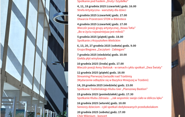 Plakat promujący wydarzenia w grudniu w Manufakturze