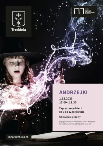 Plakat zapraszający do udziału w imprezie andrzejkowej dla dzieci