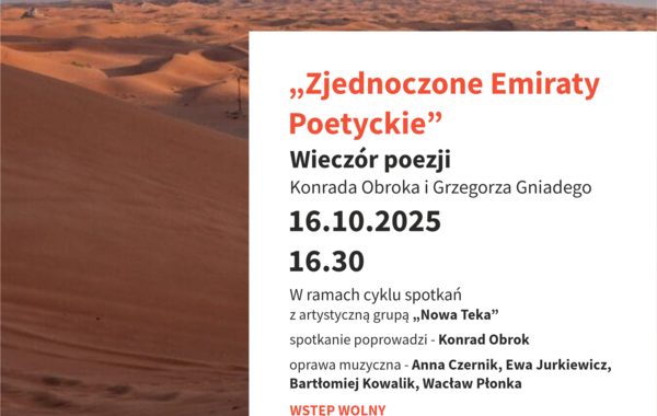 Plakat promujący wieczór poezji "Zjednoczone Emiraty Poetyckie"