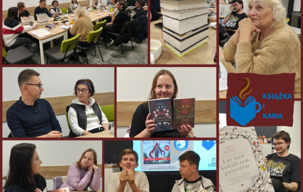 Kolaż ze zdjęć z październikowego spotkania Klubu Czytelniczego