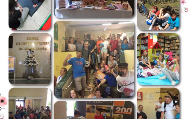 Kolaż ze zdjęć z imprez organizowanych w MBP w ramach Tygodnia Bibliotek