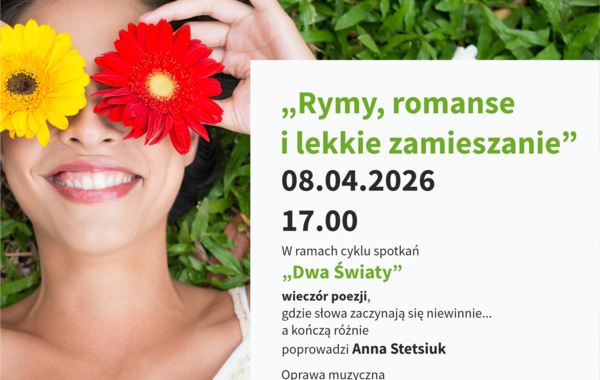 Plakat promujący wieczór poezji "Rymy, romanse i lekkie zamieszanie"