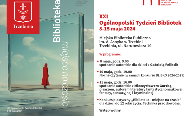 Plakat promujący Tydzień Bibliotek 8 - 15 maja 2024