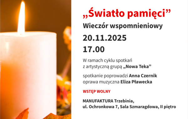 Plakat promujący wieczór wspomnieniowy "Światło pamięci"