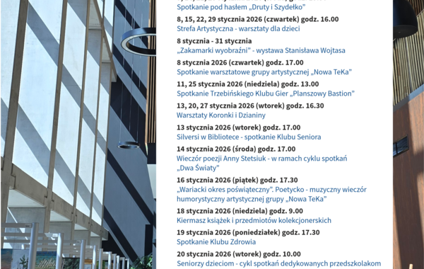 Plakat promujący wydarzenia w Manufakturze, styczeń 2026