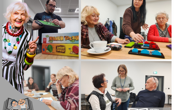 Kolaż ze zdjęć ze spotkania styczniowego Silversów w Bibliotece