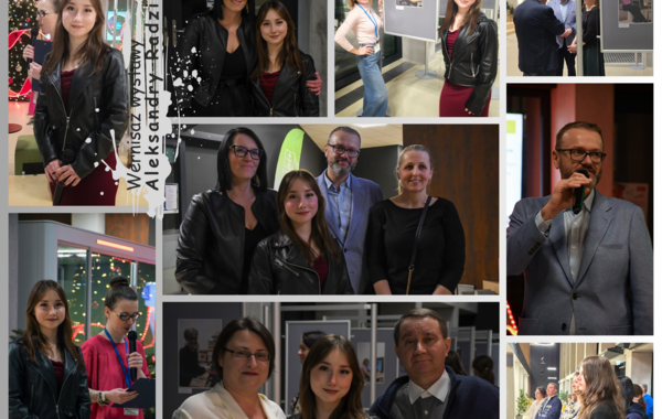 Kolaż ze zdjęć z wernisażu Aleksandry Radzik