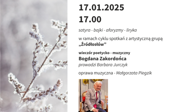 Plakat promujący spotkanie z artystyczną grupą Źródłosłów"