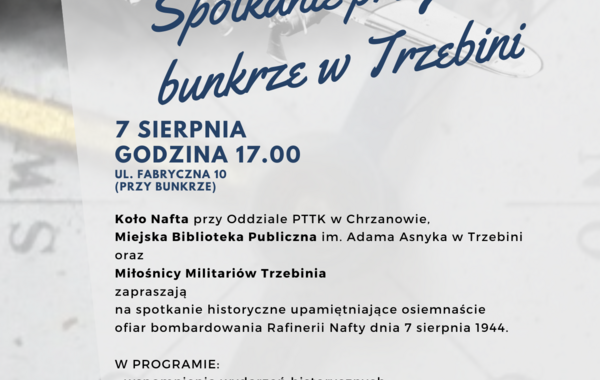 Plakat zapraszający na spotkanie historyczne. W tle samolot wojenny.