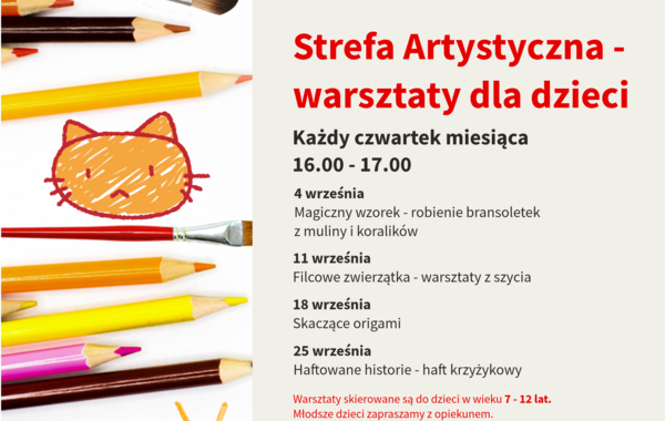 Plakat promujący warsztaty dla dzieci "Strefa Artystyczna"