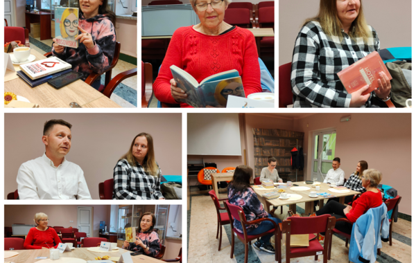 Kolaż ze zdjęć z majowego spotkania Klubu Czytelniczego
