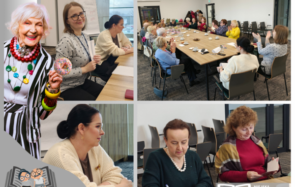 Kolaż ze zdjęć ze spotkania seniorów z okazji tłustego czwartku