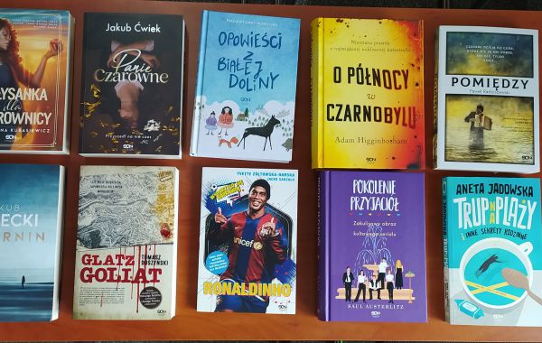 Okładki przekazanych na filię w Gaju książek
