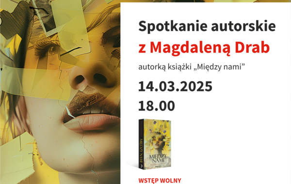 Plakat w żółtej tonacji zapraszający na spotkanie autorskie