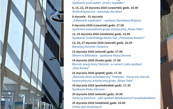 Plakat promujący wydarzenia w Manufakturze w styczniu 2026