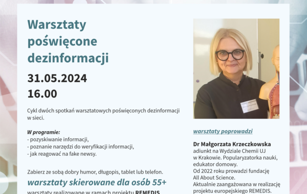 Plakat promujący Warsztaty poświęcone dezinformacji