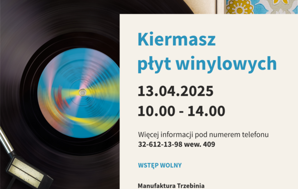 Plakat promujący warsztat płyt winylowych 13.04.2025