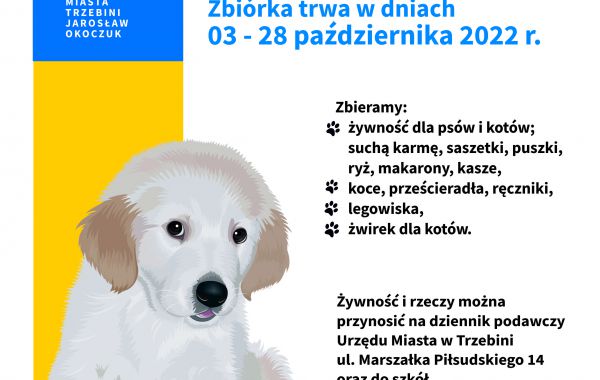 Plakat zachęcający do wzięcia udziału w Wielkiej zbiórce dla schroniska
