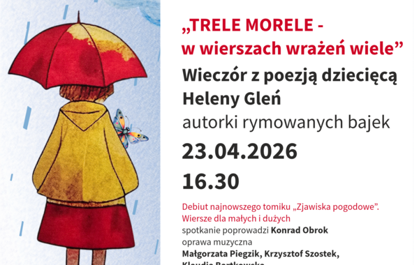 Plakat promujący wieczór z poezją dziecięcą Heleny Gleń