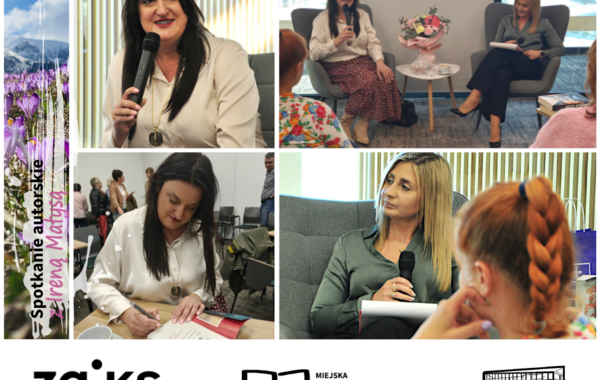 Kolaż ze spotkania autorskiego z Ireną Małysą