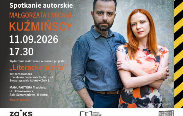 Plakat promujący spotkanie autorskie z Kuźmińskimi