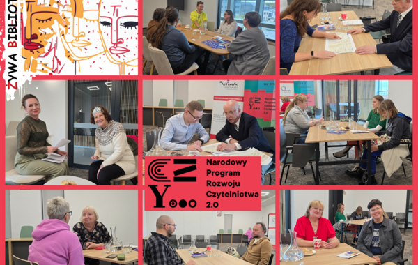 Kolaż ze zdjęć z kolejnej edycji Żywej Biblioteki