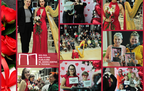 Kolaż ze zdjęć z piątkowego świętowania pt. „Walentynki z Biblioteką”
