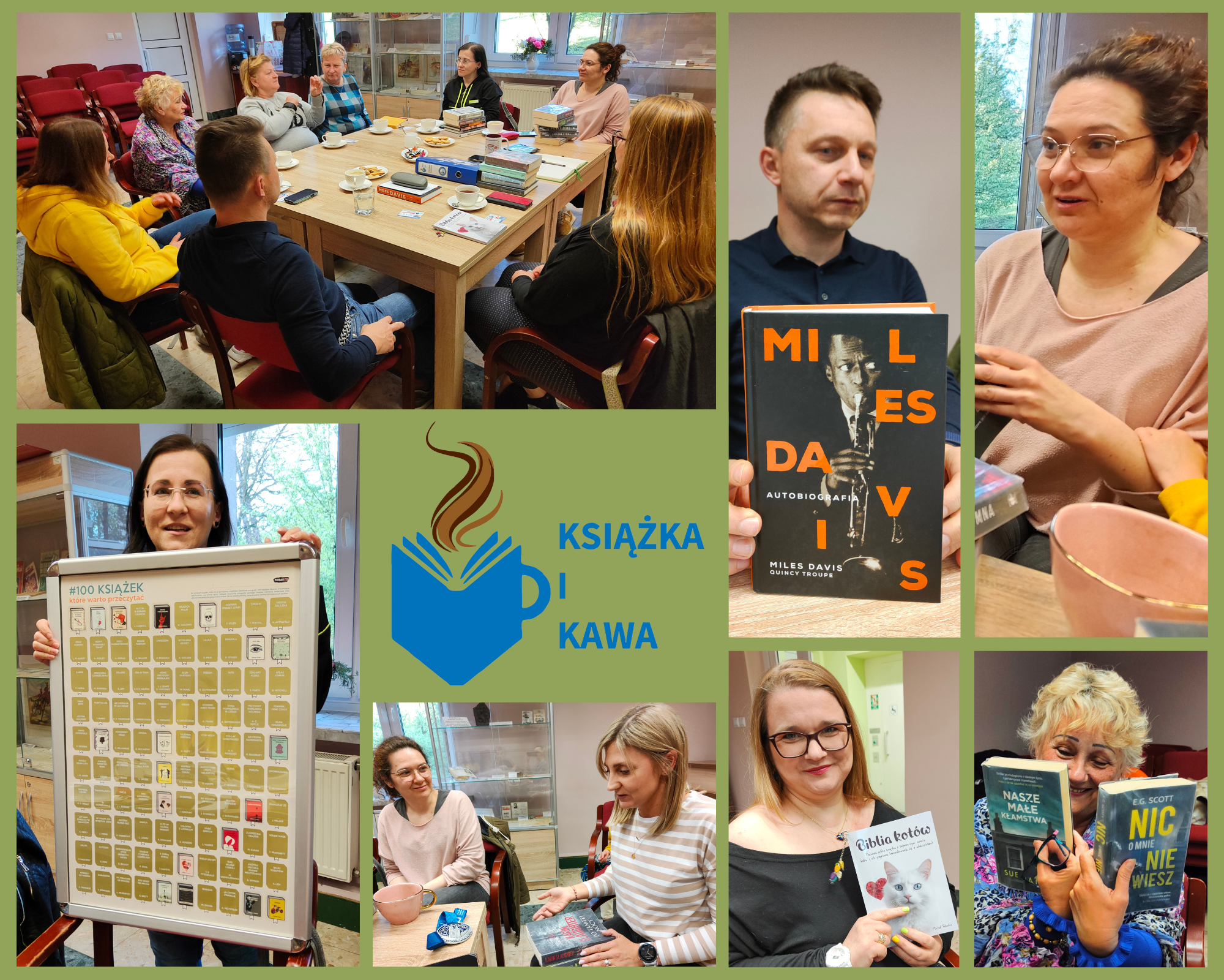 Kolaż ze zdjęć ze spotkania kwietniowego Klubu Czytelniczego