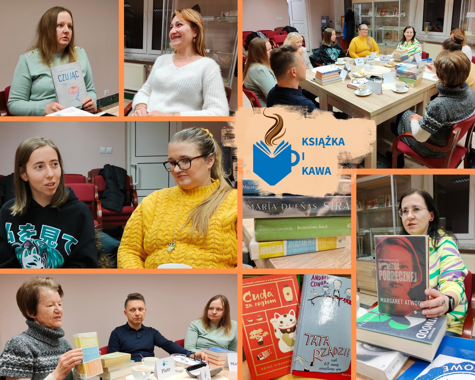 Kolaż ze zdjęć ze styczniowego spotkania Klubu Czytelniczego