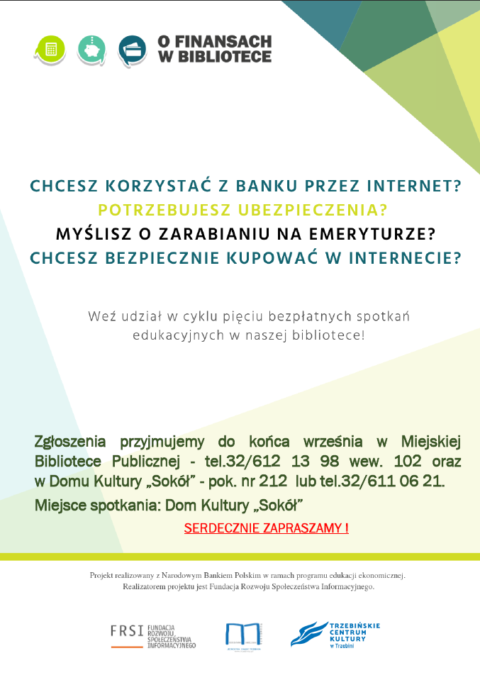 Cykl pięciu bezpłatnych spotkań edukacyjnych O finansach w bibliotece