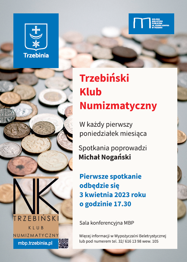 Plakat reklamujący Trzebiński Klub Numizmatyczny