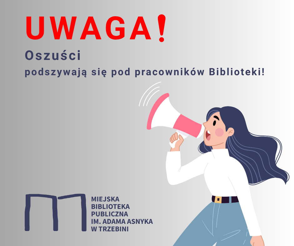 Grafika pod tytułem Oszuści podszywają się pod pracowników Biblioteki
