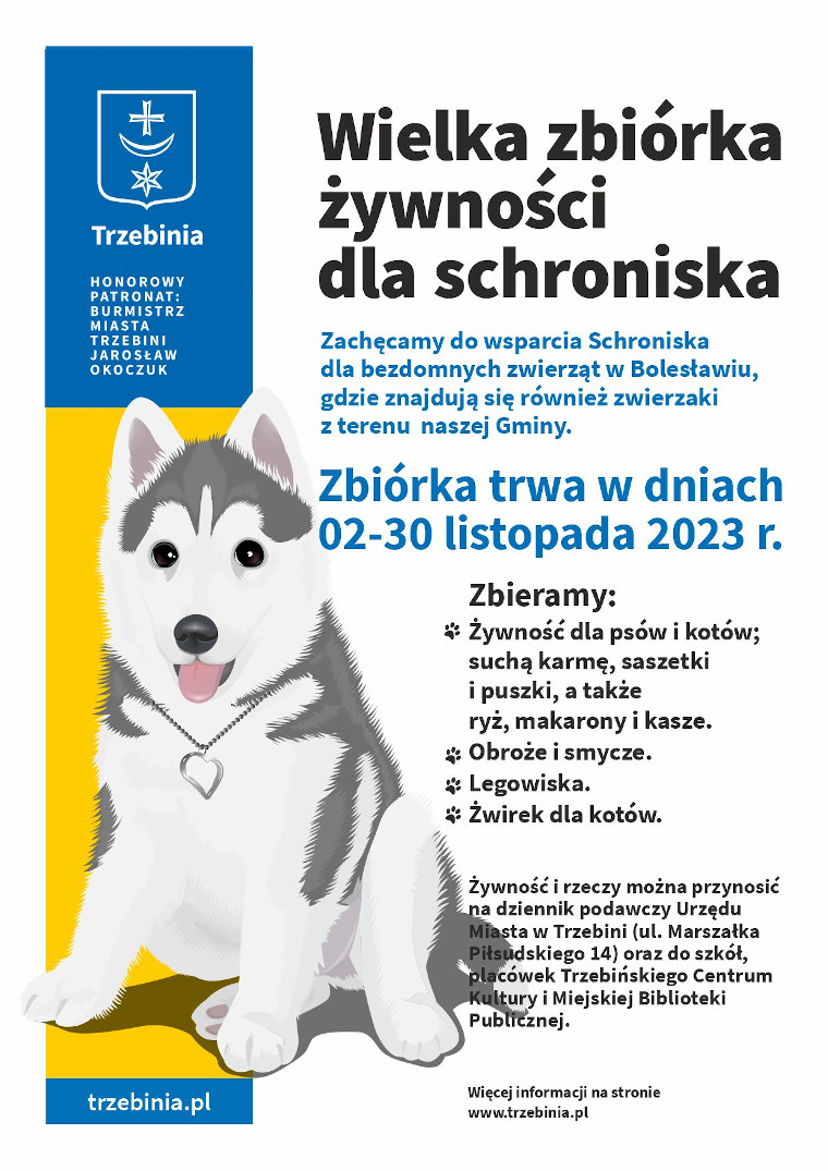 Plakat zachęcający do wielkiej zbiórki żywności dla schroniska